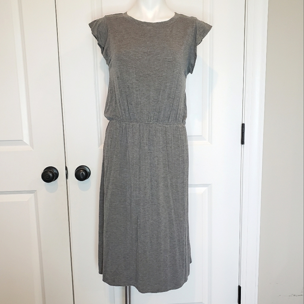 Philosophy Gray Flutter Sleeve Elastic Waist Midi T-shirt Dress S